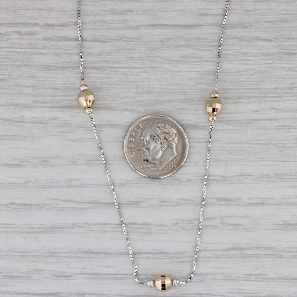 Gray Disco Ball Bead Station Necklace 14k White Yellow Gold 18" Box Chain