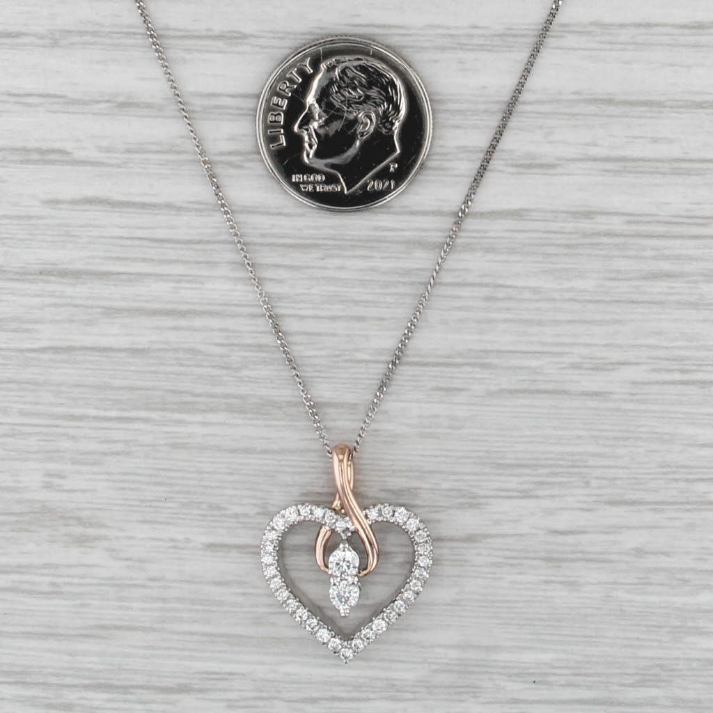 Ever Us Diamond Open Heart Pendant Necklace 14k White Rose Gold 19" Curb Chain