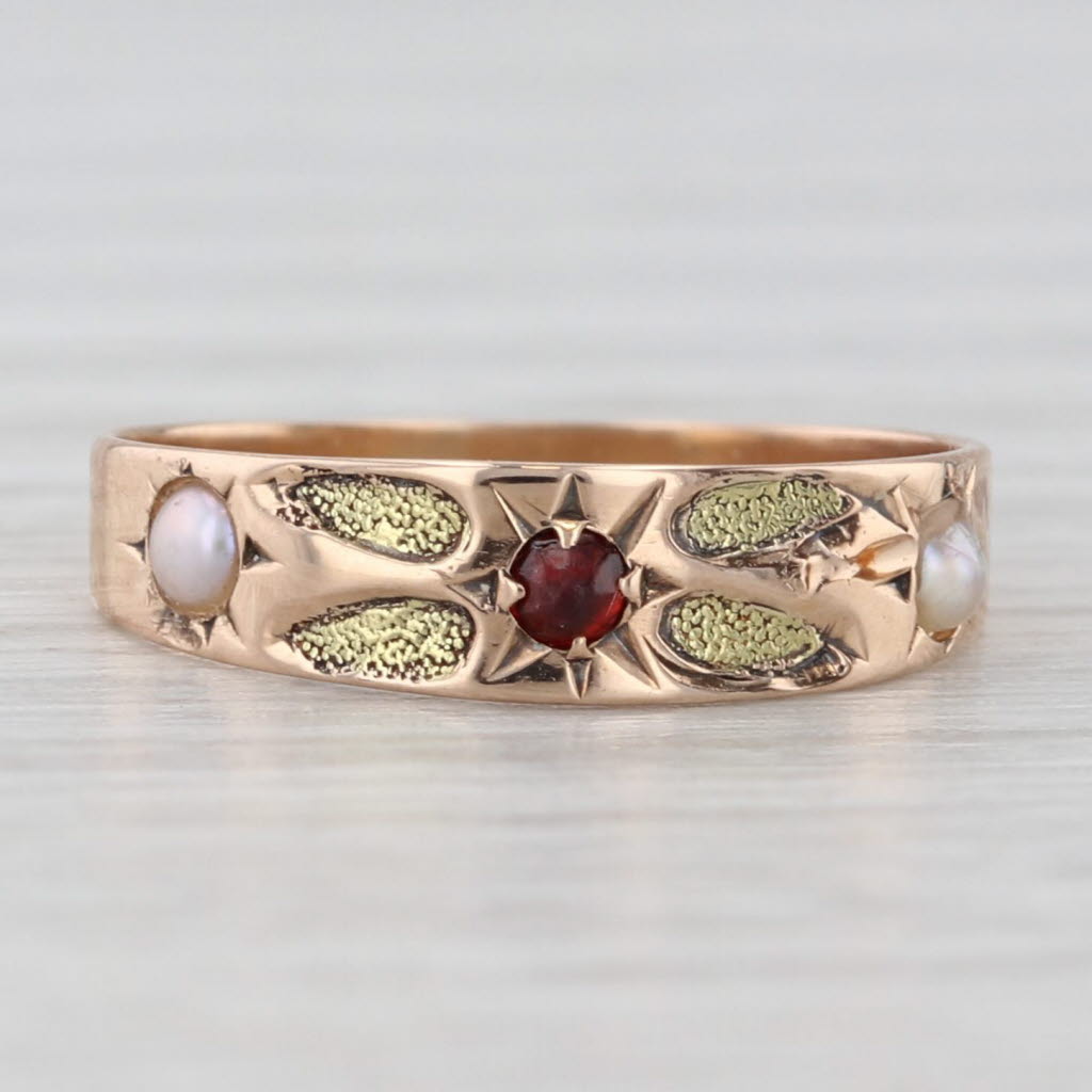 Light Gray Antique Victorian Pearl Rose Cut Glass Ring 10k Yellow Gold Small Baby Size 1.5
