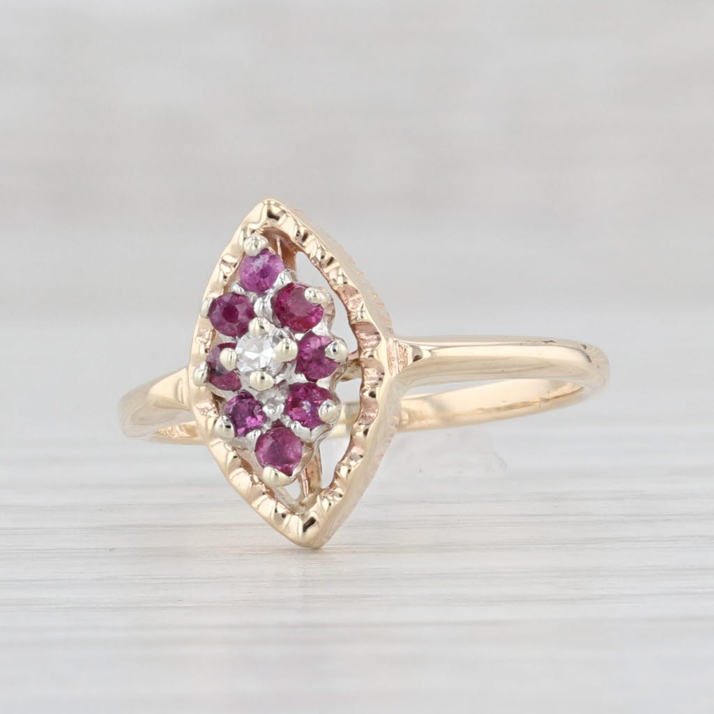 Light Gray 0.18ctw Ruby Diamond Cluster Ring 10k Yellow Gold Size 4.5