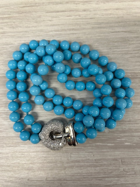 Dark Gray Ross Simons 1.90ctw Diamond Lab Created Turquoise Bead Necklace 18k Gold w/ Box