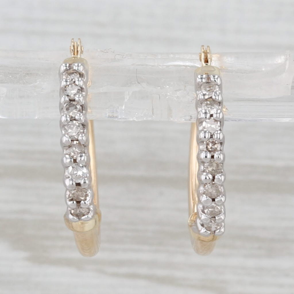 0.15ctw Diamond Hoop Earrings 10k Yellow White Gold Snap Top Round Hoops