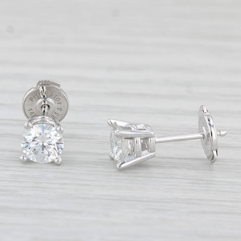 New 1.06ctw Round Solitaire Stud Earrings 14k White Gold