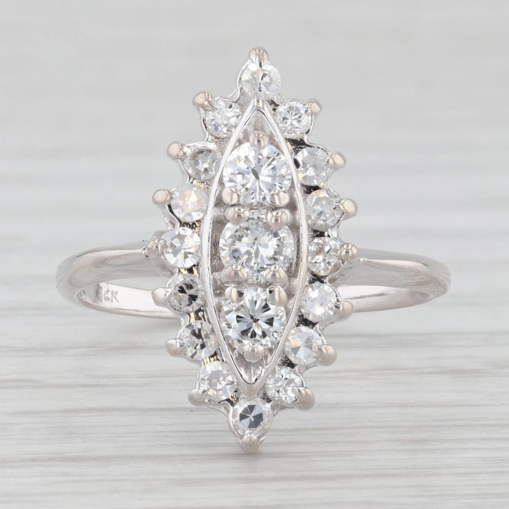 Light Gray Vintage 0.80ctw Diamond Marquise Ring 14k White Gold Size 8