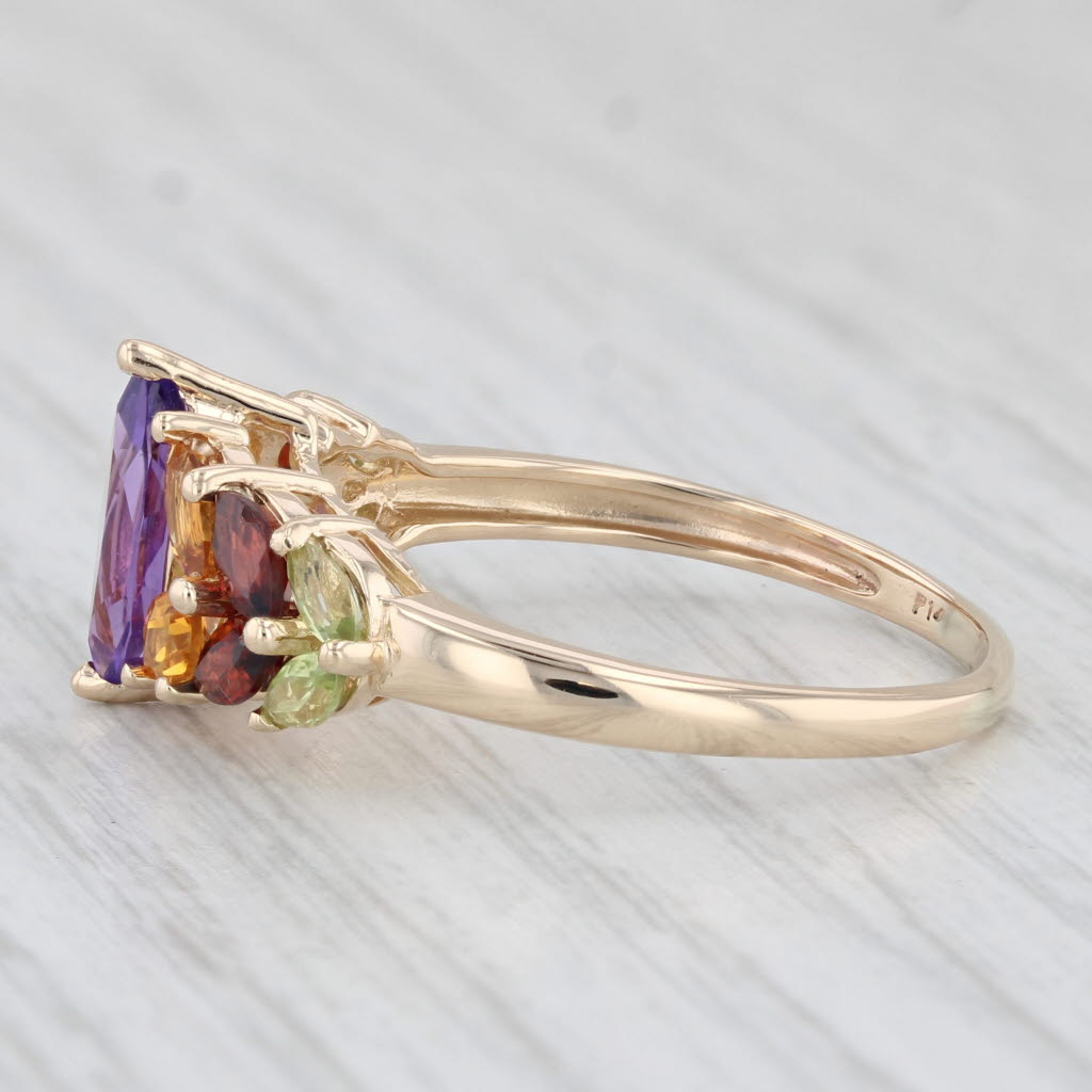 Light Gray 2.46ctw Amethyst Citrine Garnet Peridot Ring 14k Yellow Gold Size 11