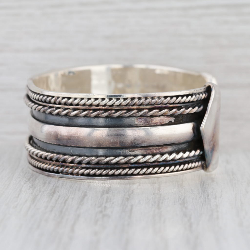 Vintage Layered Design Cuff Bracelet Sterling Silver Statement 20.8mm 7"