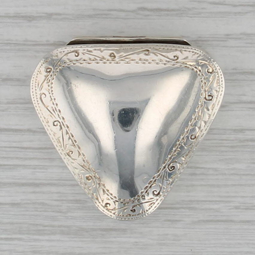 Sterling Silver Snuff / Pill Box Engravable Floral Border Vintage Opens