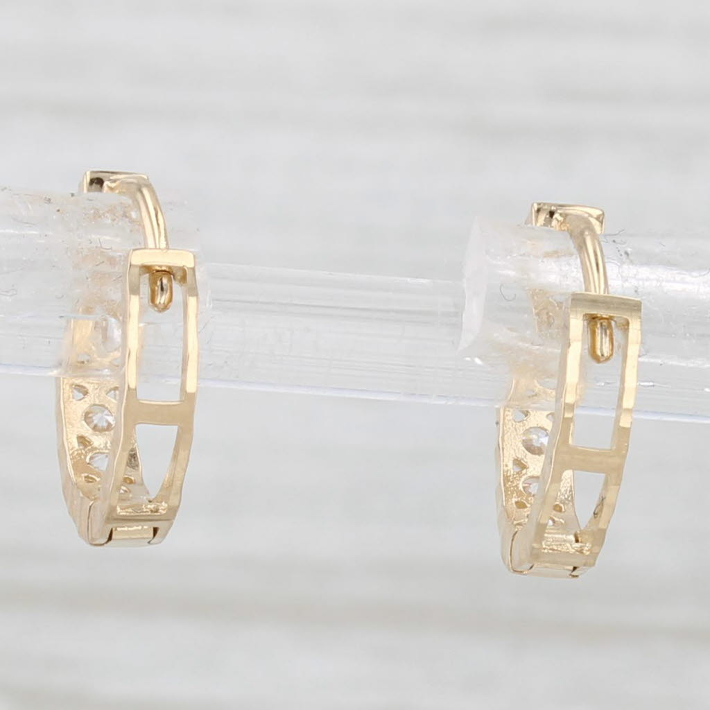 Light Gray New Cubic Zirconia Hoop Huggie Earrings 14k Yellow Gold Snap Top Round Hoops