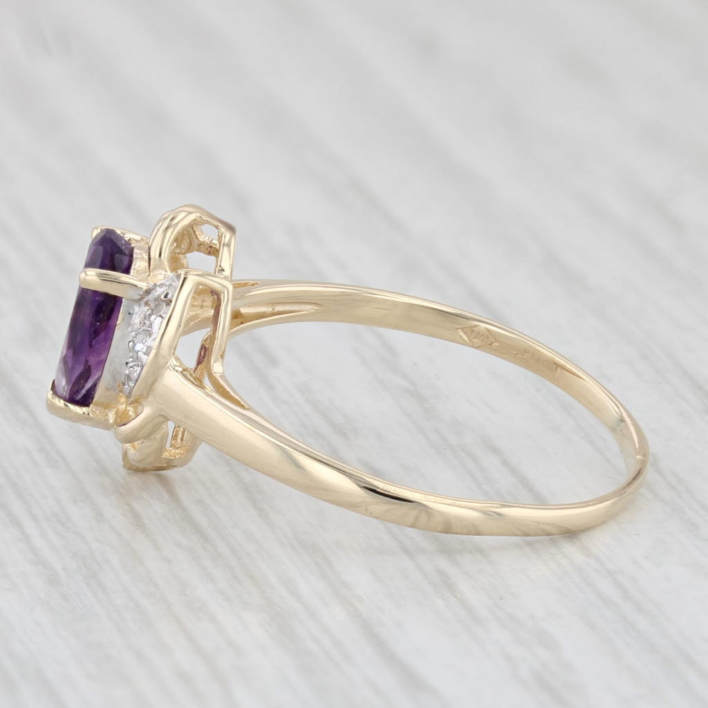 Light Gray 0.74ctw Pear Amethyst Diamond Teardrop Ring 10k Yellow Gold Size 8.25