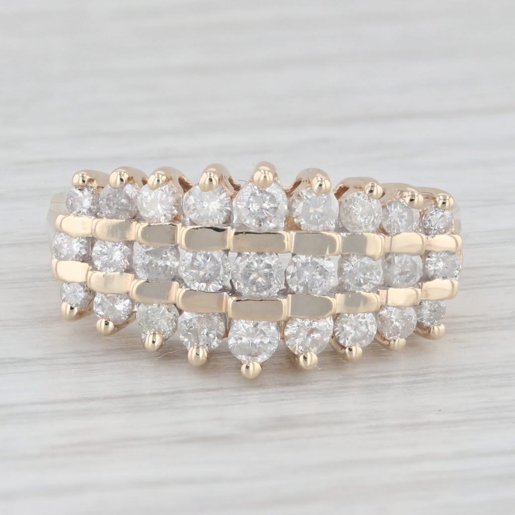 Light Gray 0.80ctw Diamond Cluster Tiered Ring 10k Yellow Gold Size 8.75