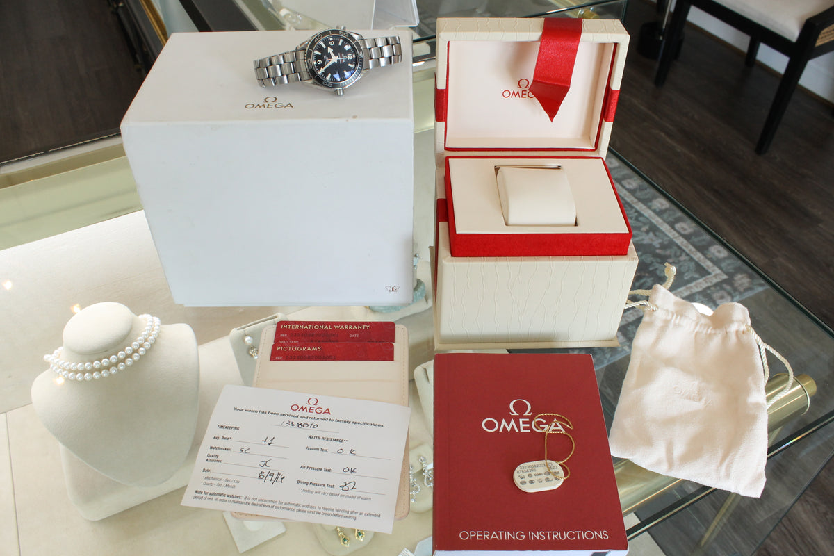 Omega Seamaster Planet Ocean Midsize 37.5mm Steel Automatic Diver Watch Box Card