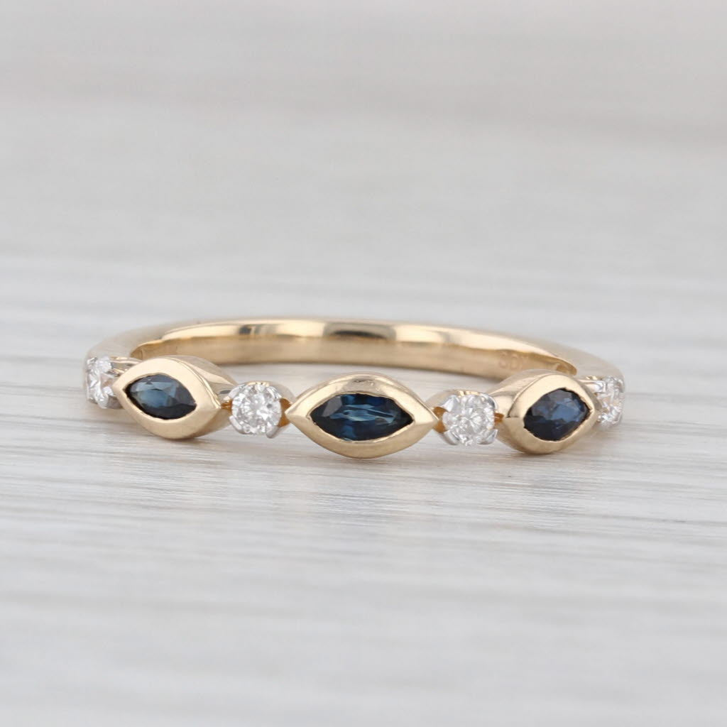 New 0.44ctw Blue Sapphire Diamond Ring 10k Gold Stackable Wedding Band Size 7