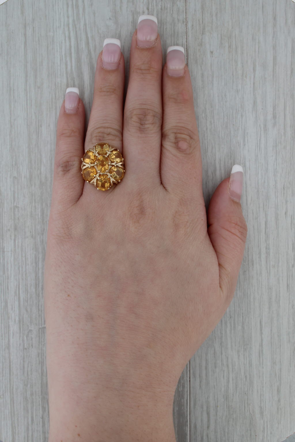 8ctw Citrine Cluster Cocktail Ring 14k Yellow Gold Size 5.75