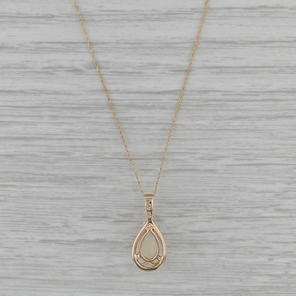 Teardrop Opal Cabochon Pendant Necklace 14k Yellow Gold 19.75" Fine Rope Chain
