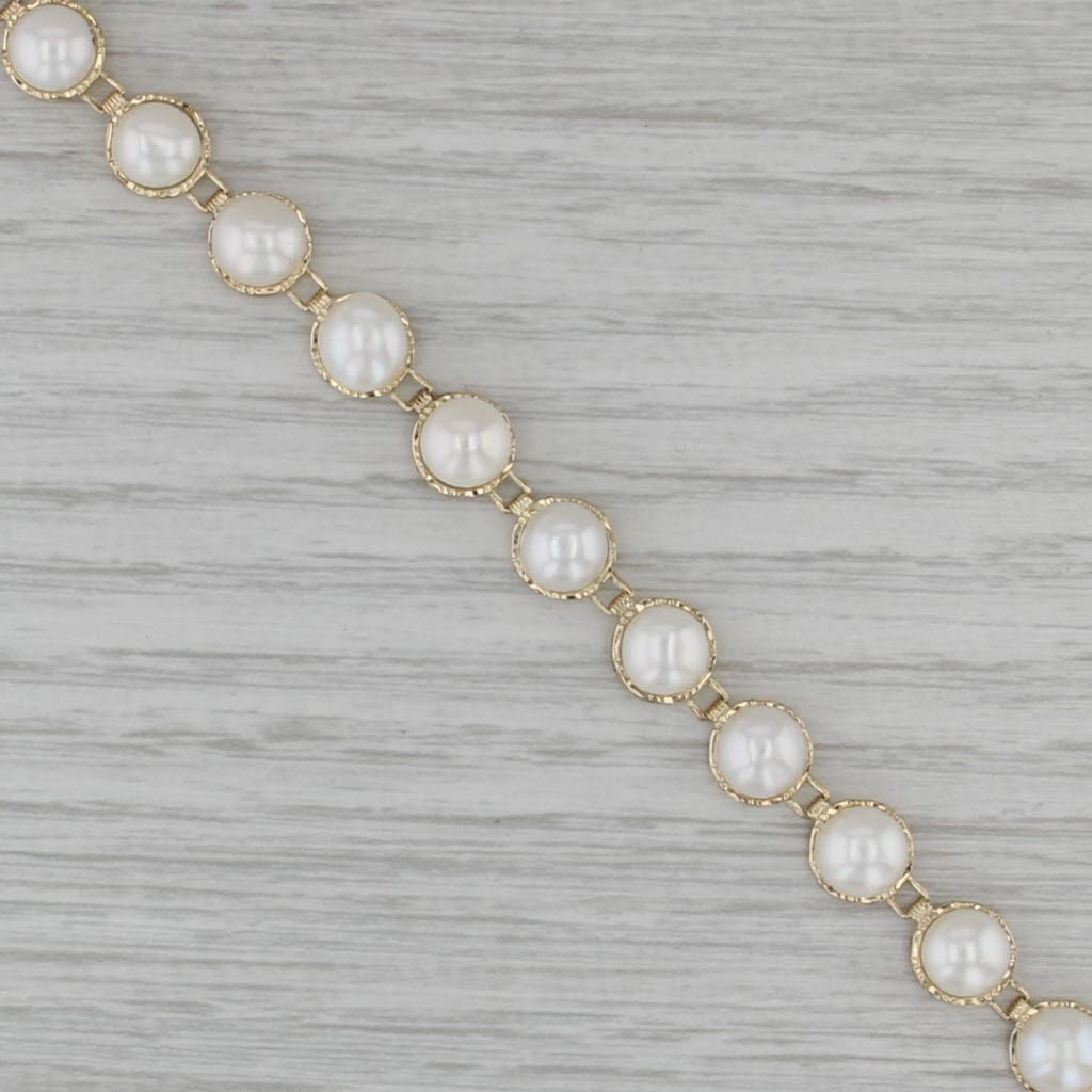 Cultured Pearl Tennis Bracelet 14k Yellow Gold 7" 7.5mm Chinese Calligraphy