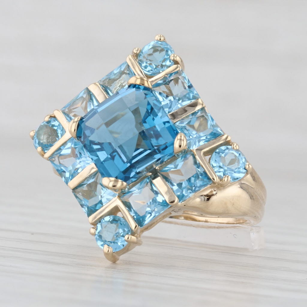 5.38ctw Blue topaz Halo Ring 10k Yellow Gold Size 6 Cocktail