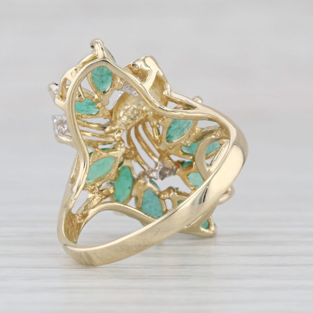 1.22ctw Emerald Diamond Flower Cluster Cocktail Ring 14k Yellow Gold Size 7.25