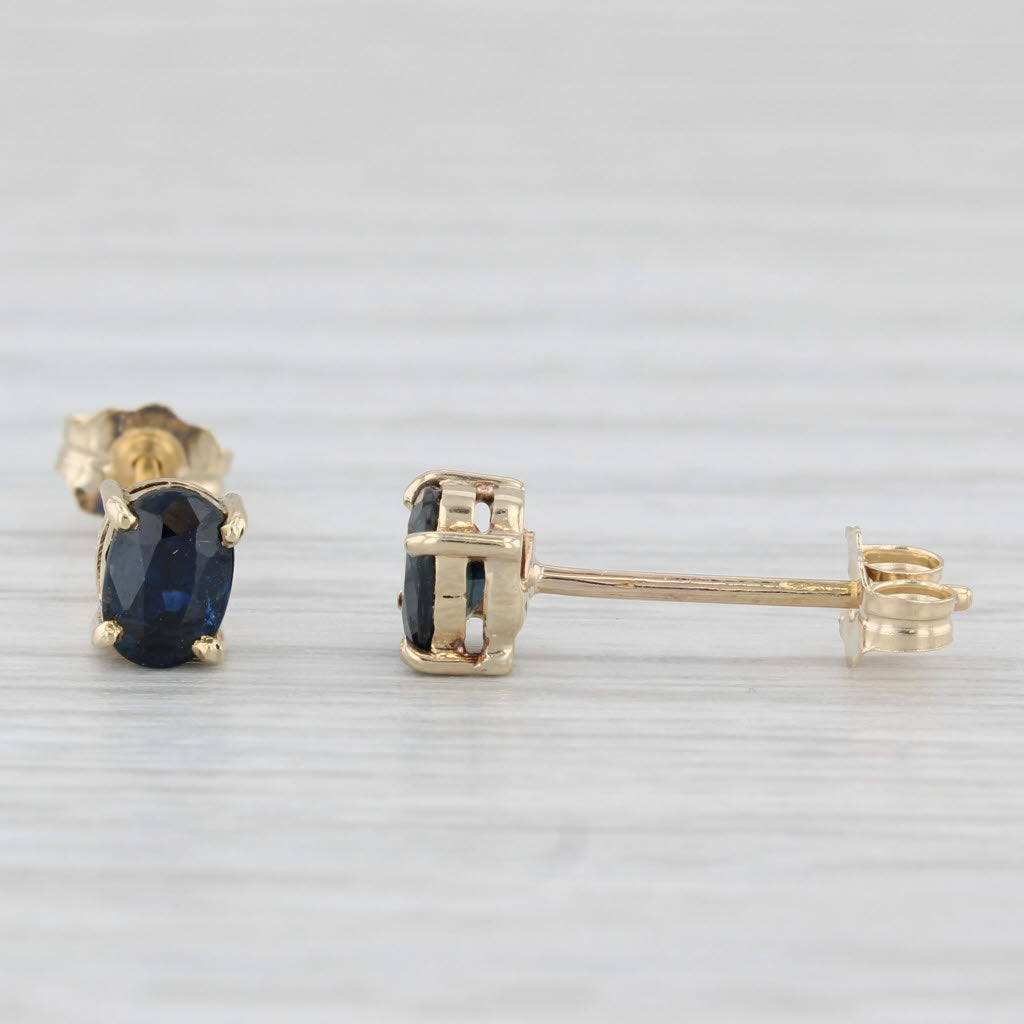 Light Gray 1ctw Blue Sapphire Stud Earrings 14k Yellow Gold Oval Solitaire Studs