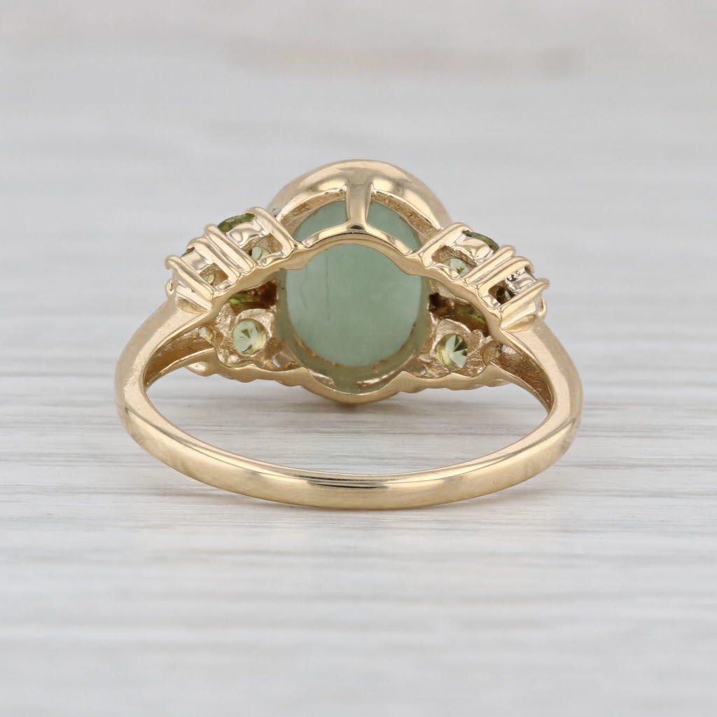 Green Jadeite Jade Cabochon Peridot Ring 14k Yellow Gold Size 8