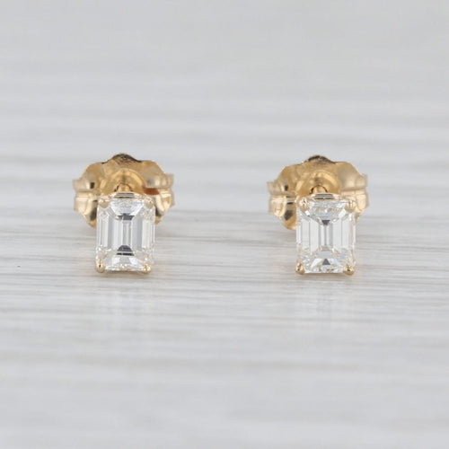 0.33ctw Emerald Cut Diamond Stud Earrings 14k Yellow Gold Solitaire Studs