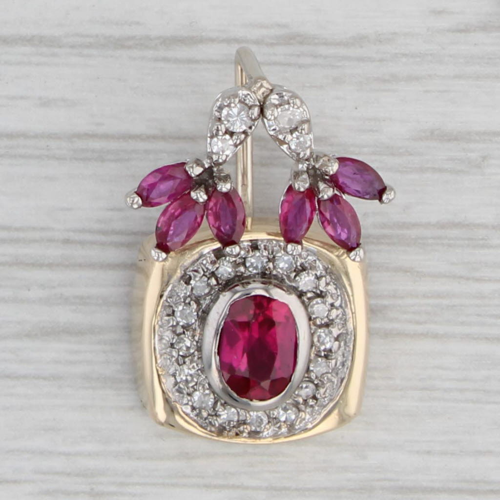 Gray 1.74ctw Lab Created Ruby Diamond Pendant 14k 2-Toned Gold Drop