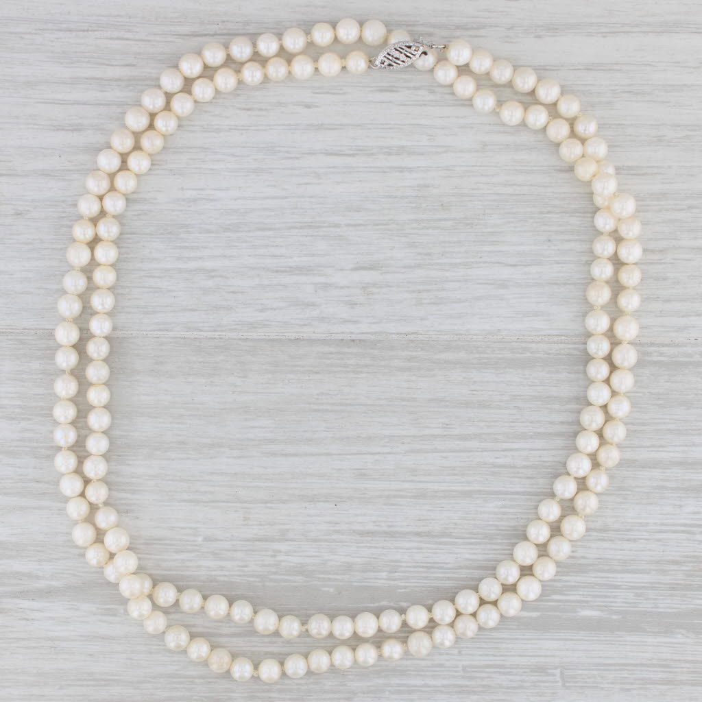 Light Gray Vintage Cultured Pearl Bead Strand Necklace 14k White Gold 31.5" AS IS