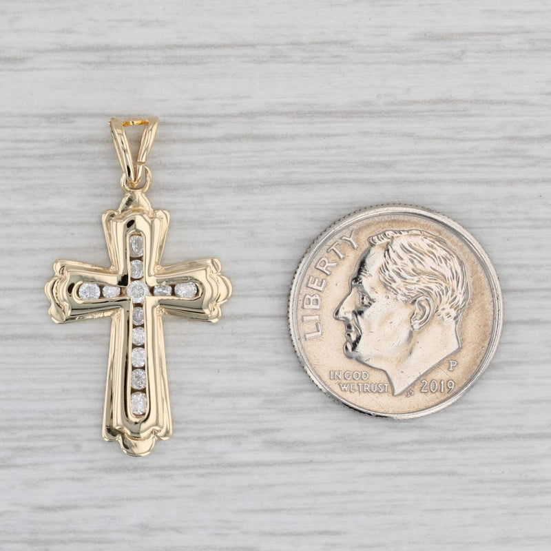Gray 0.23ctw Diamond Cross Pendant 14k Yellow Gold Religious Jewelry