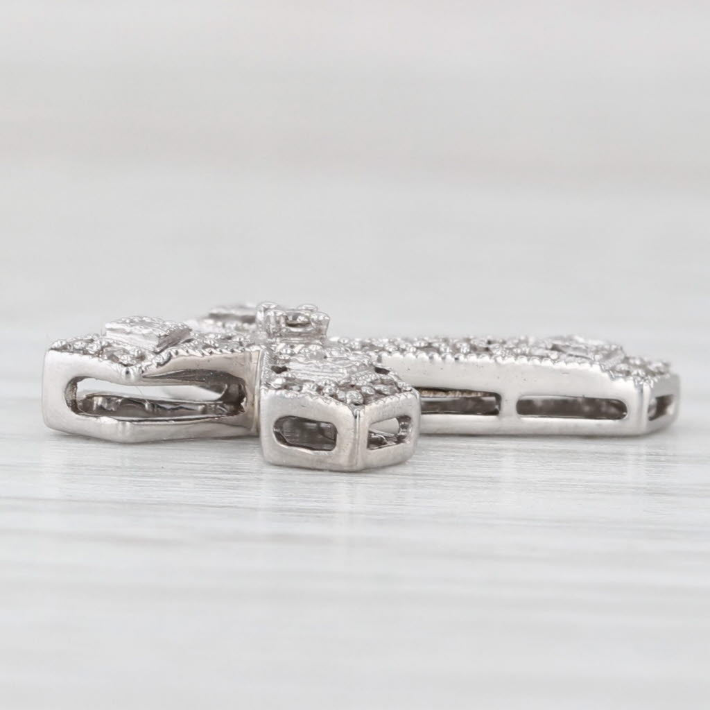 Light Gray 0.22ctw Diamond Tapering Cross Pendant 14k White Gold