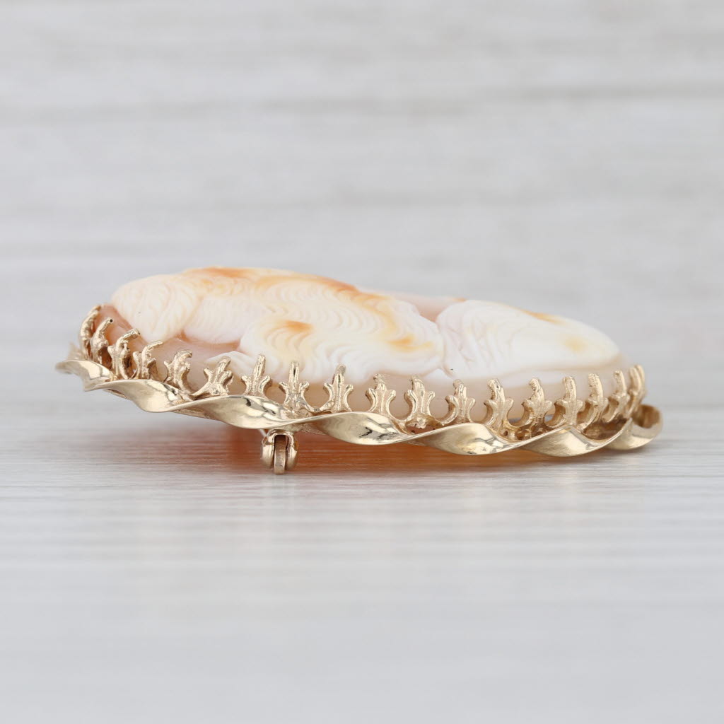 Carved Shell Athena Brooch 14k Yellow Gold Gold Vintage Large Oval Pin