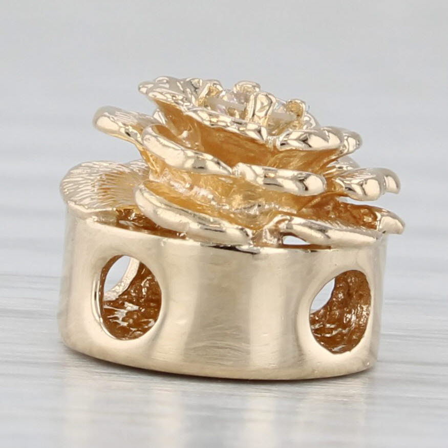 Light Gray Richard Klein Vintage Diamond Flower Slide Bracelet Charm 14k Yellow Gold