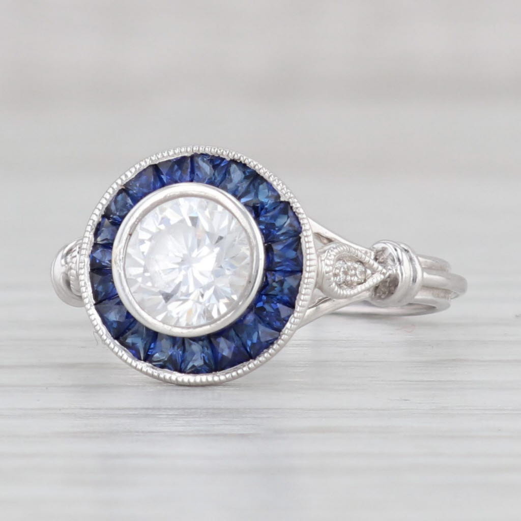 Light Gray New Beverley K Cubic Zirconia Sapphire Halo Ring 10k White Gold Engagement S 6.5