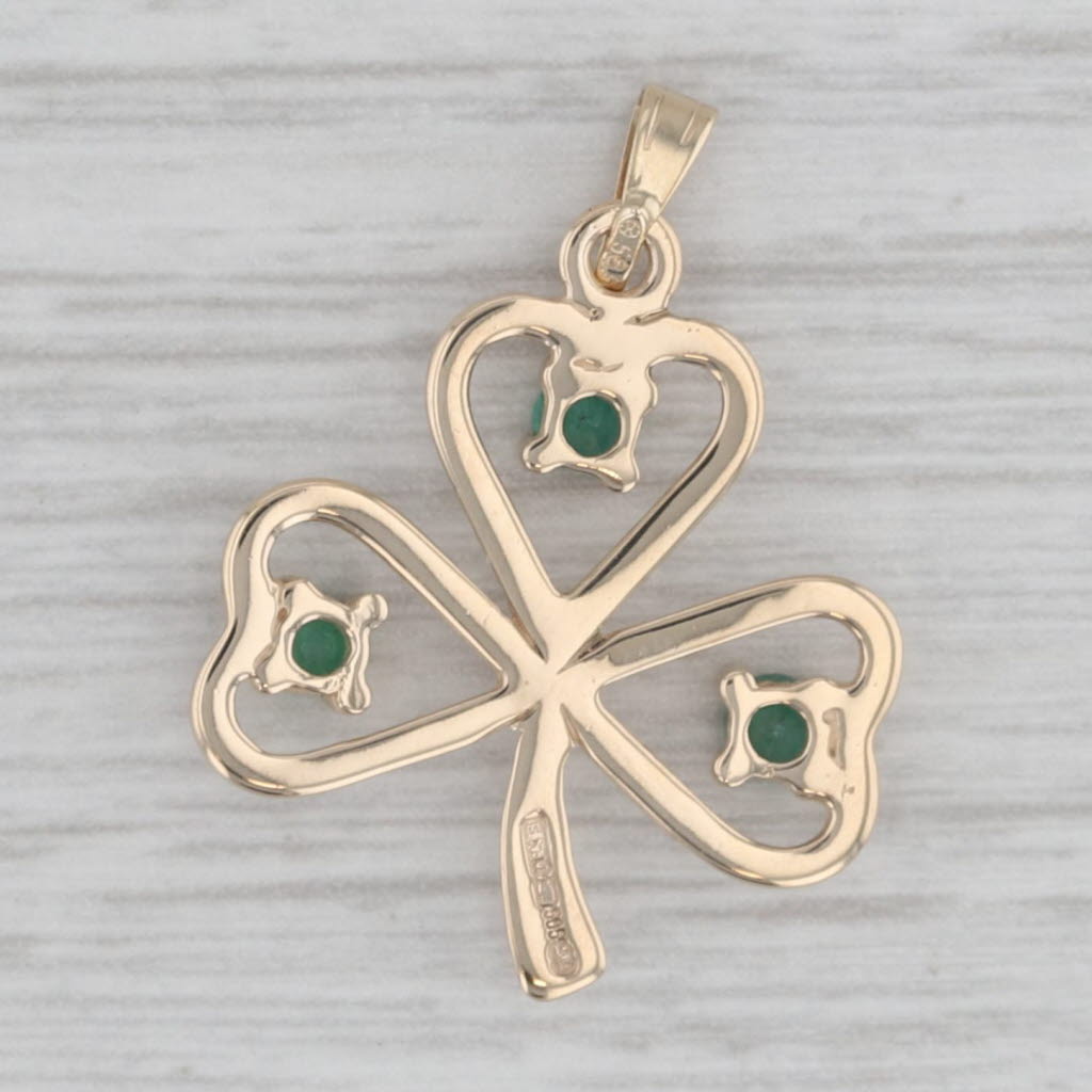 Gray 0.27ctw Emerald Shamrock Clover Pendant 14k Yellow Gold Flower Drop