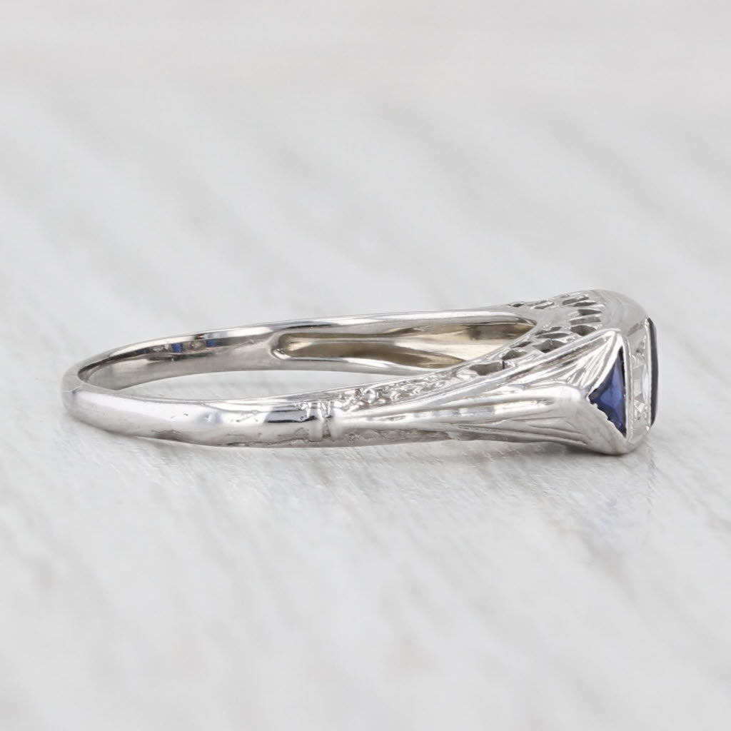 Light Gray Diamond Lab Created Sapphire Filigree Ring 18k White Gold Size 5.5 Stackable