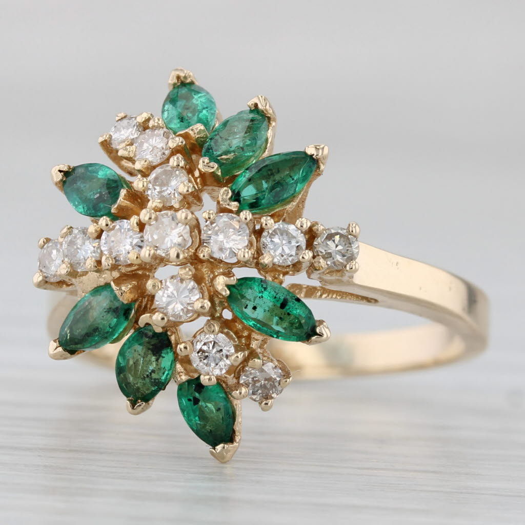 Gray 1.25ctw Emerald Diamond Cluster Ring 14k Yellow Gold Size 6.75