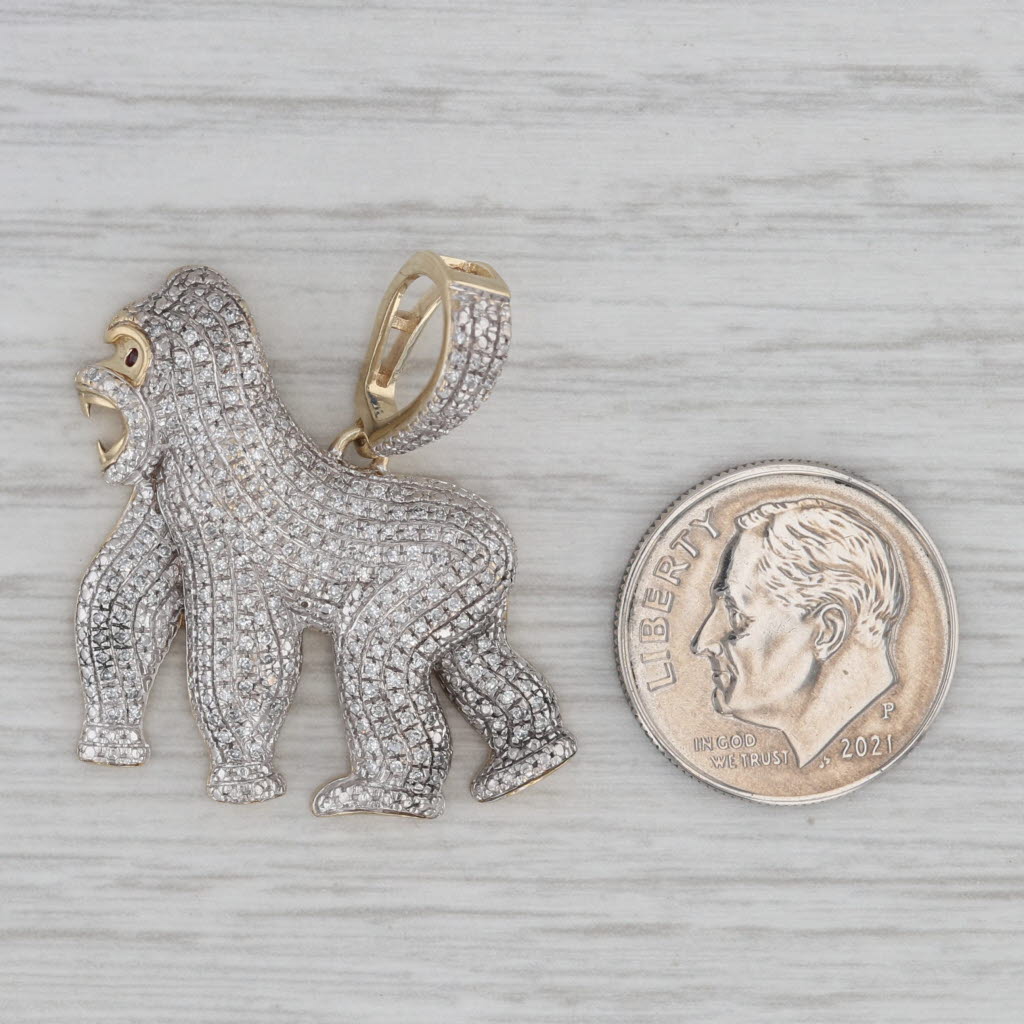 Gray 0.40ctw Diamond Gorilla Pendant 10k White Yellow Gold Statement