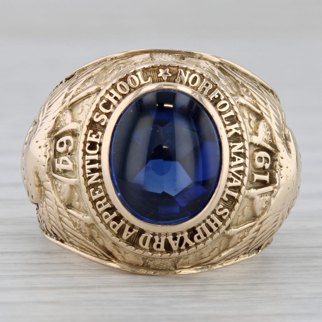 Gray Norfolk Naval Shipyard Apprentice School Ring 10k Gold Lab Created Sapphire