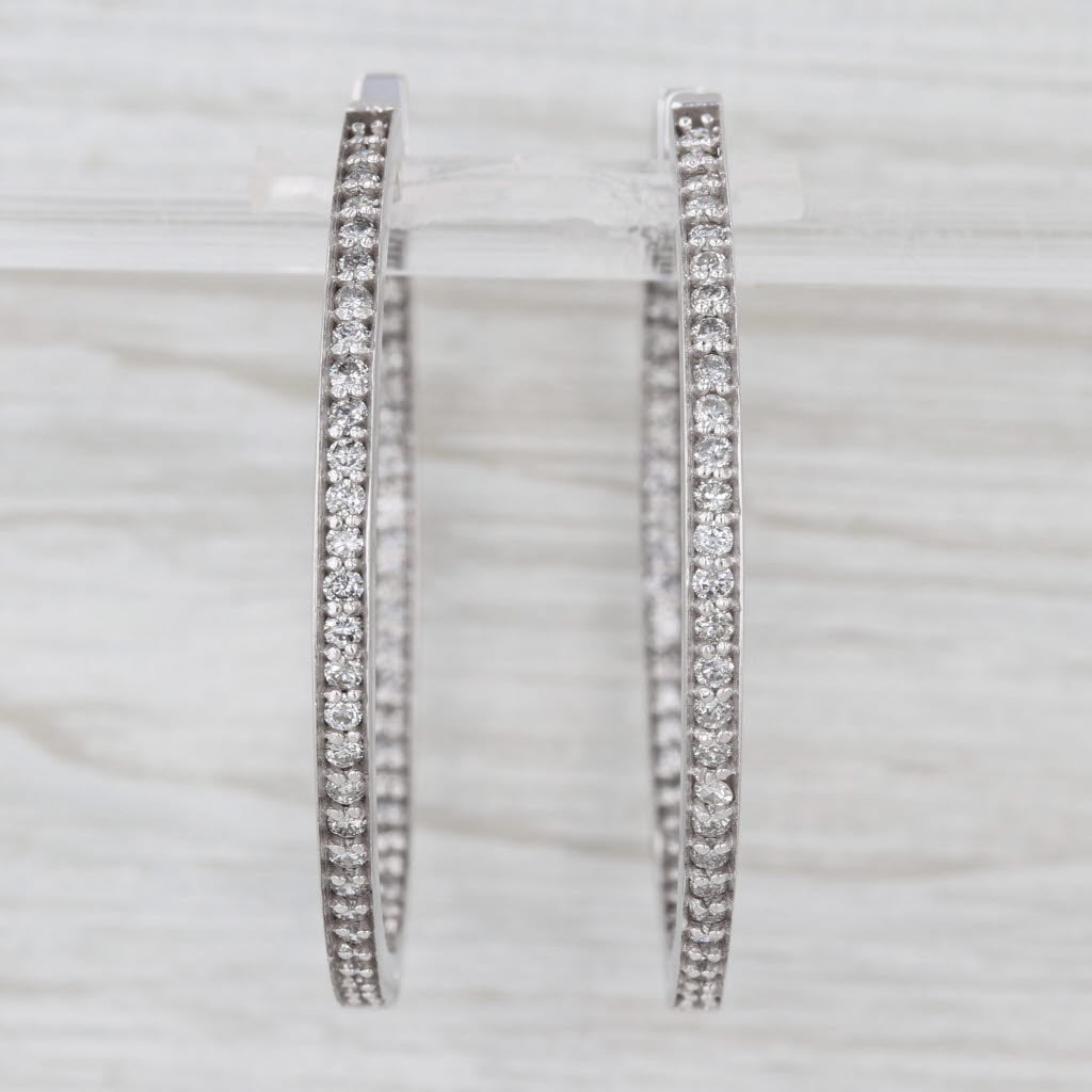 2.24ctw Inside Out Diamond Hoop Earrings 14k White Gold Round Hoops Snap Top