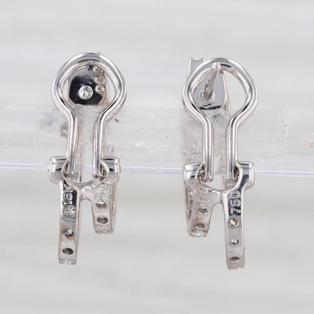 0.92ctw Diamond Double Half Hoop Earrings 18k White Gold Omega Backs