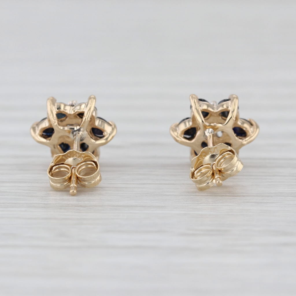 0.66ctw Blue Sapphire Diamond Flower Stud Earrings 10k Yellow Gold Studs