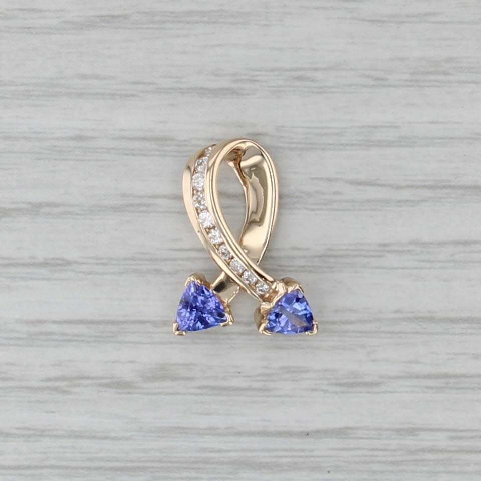0.88ctw Tanzanite Diamond Support Ribbon Pendant 14k Yellow Gold