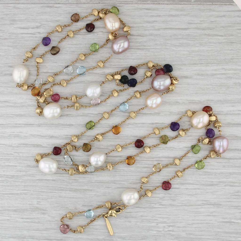 Marco Bicego Paradise Layering Necklace 18k Gold 23" Cultured Pearl Multistone