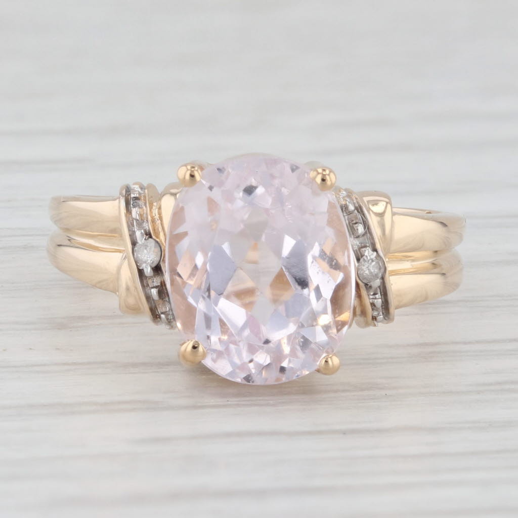 Light Gray 3.57ctw Oval Pink Kunzite Diamond Ring 14k Yellow Gold Size 7