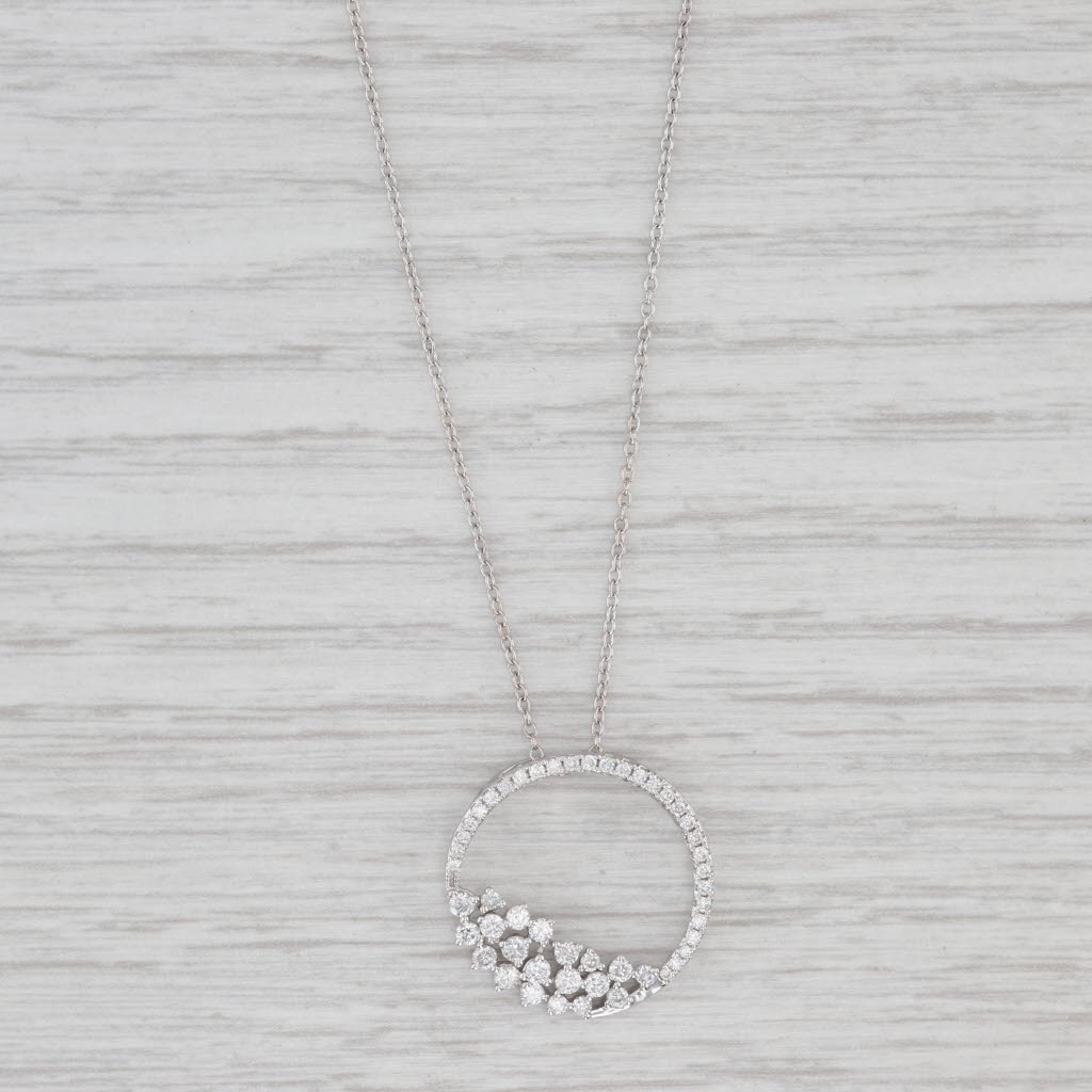 Light Gray 0.39ctw Diamond Cluster Circle Pendant Necklace 10k White Gold Adjustable