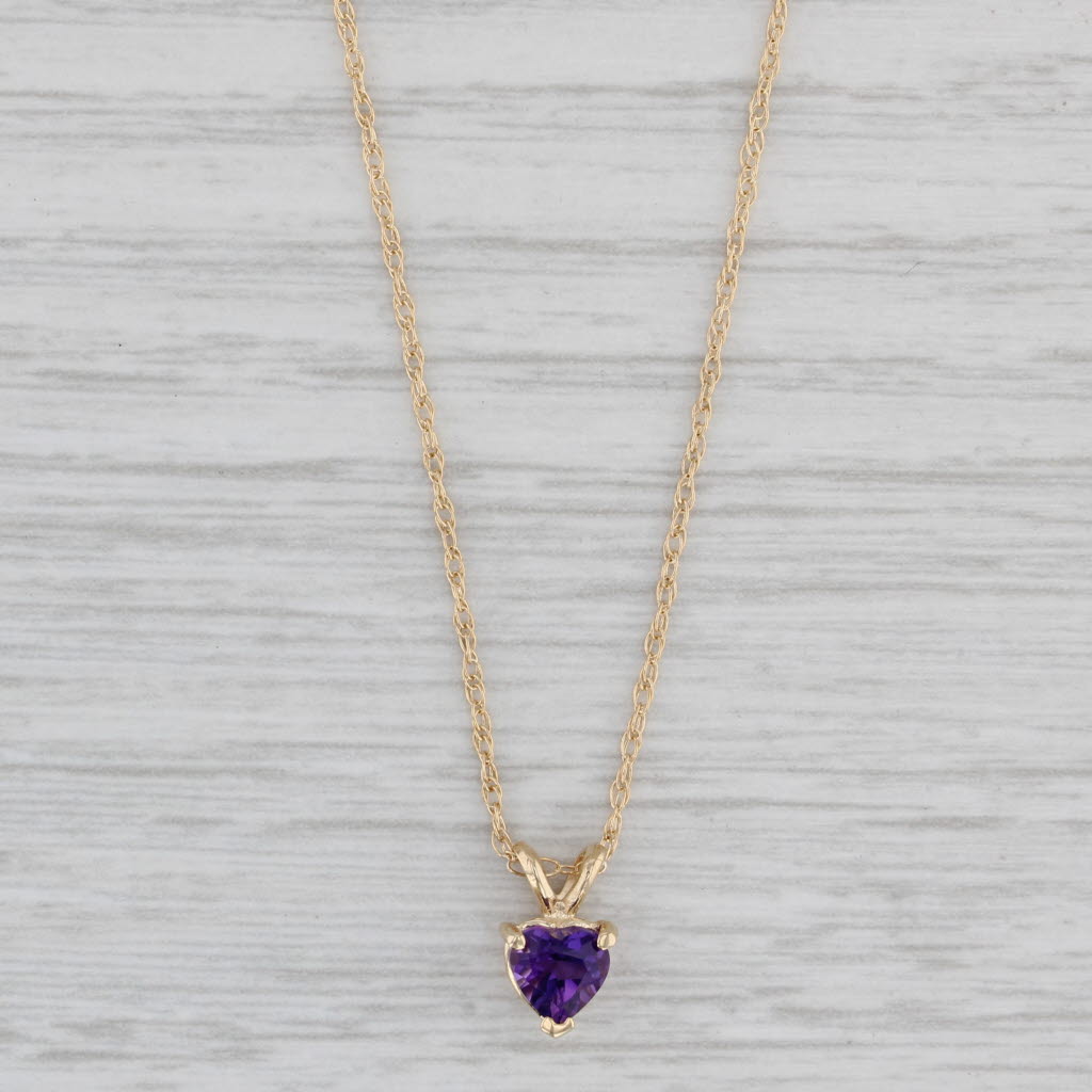 Gray 0.40ct Small Amethyst Heart Pendant Necklace 14k Yellow Gold 18" Rope Chain