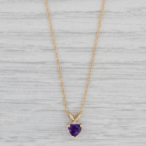 0.40ct Small Amethyst Heart Pendant Necklace 14k Yellow Gold 18" Rope Chain