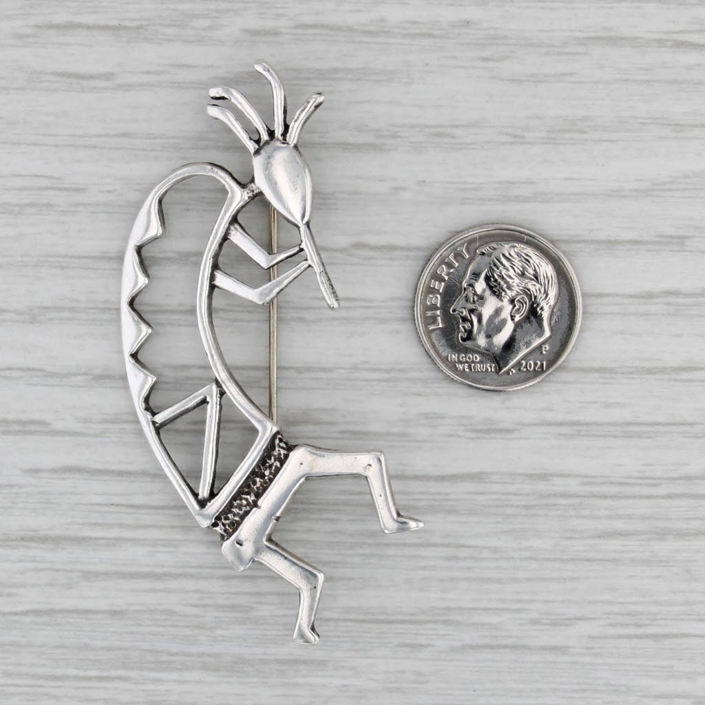 Kokopelli Brooch Sterling Silver Tia Long Navajo Native American Tribal Pin