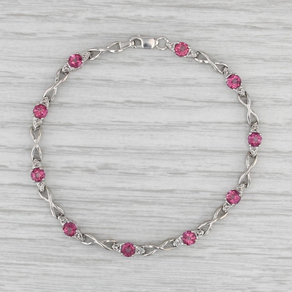 7" Pink Mystic Topaz Diamond Tennis Bracelet 14k White Gold 3.8mm