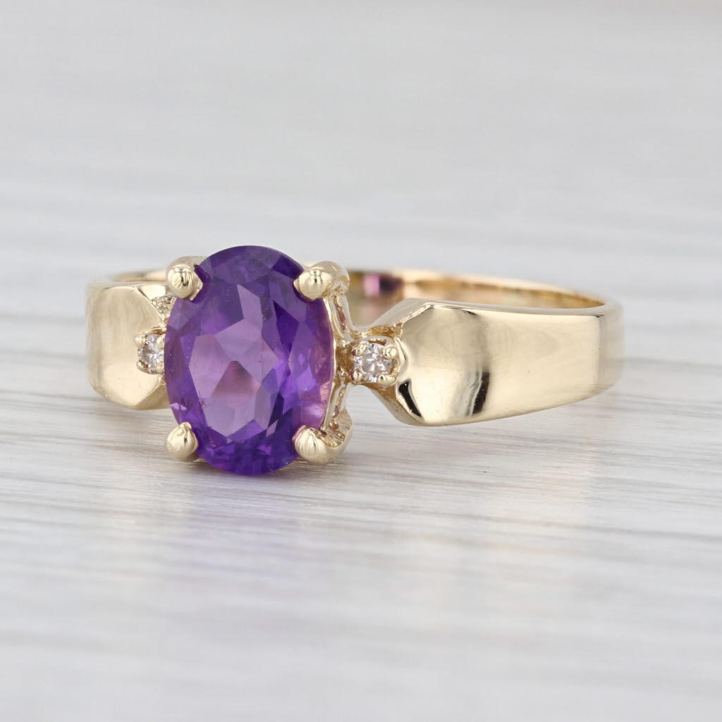 1.22ctw Oval Amethyst Diamond Ring 10k Yellow Gold Size 8.5
