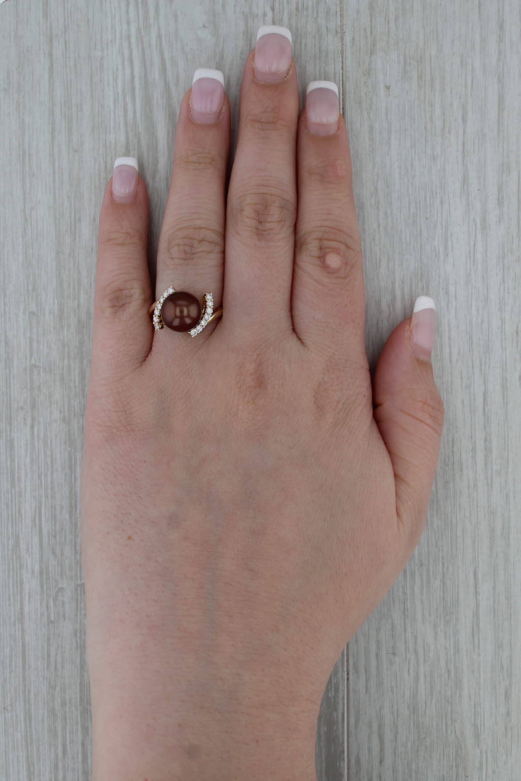 Brown Cultured Pearl 0.26ctw Diamond Framed Ring 14k Yellow Gold Size 7