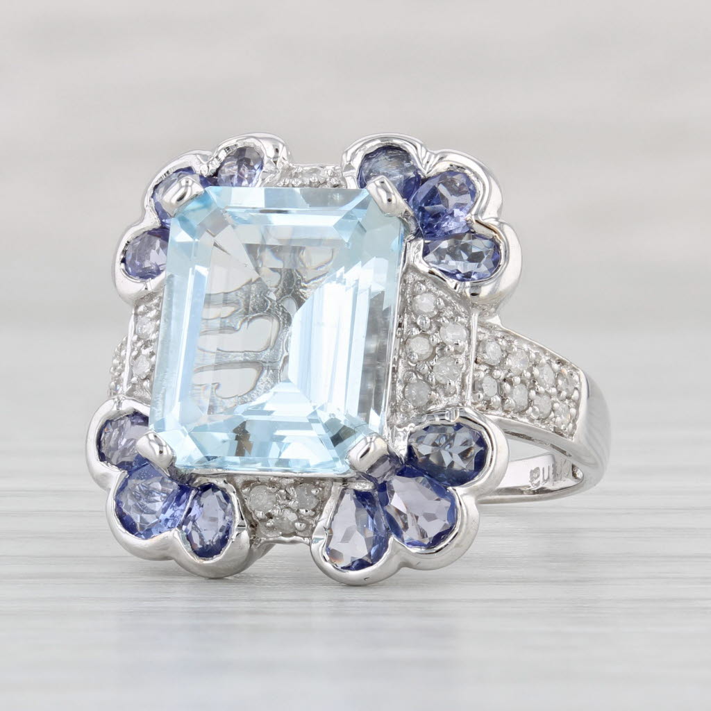 Light Gray 6.29ctw Aquamarine Tanzanite Cocktail Ring 14k White Gold Size 8.25